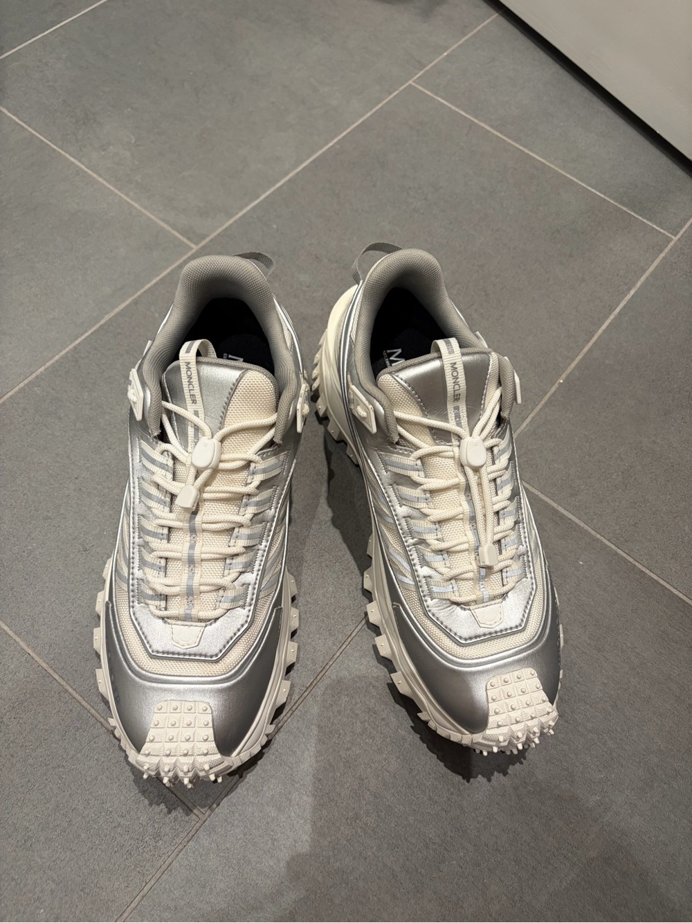 Men's Moncler Trailgrip Sneakers in Silver and White